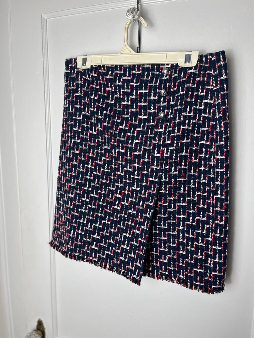 Talbots Women's Navy Blue Red White Tweed Straight Career Work Skirt Size 12 P